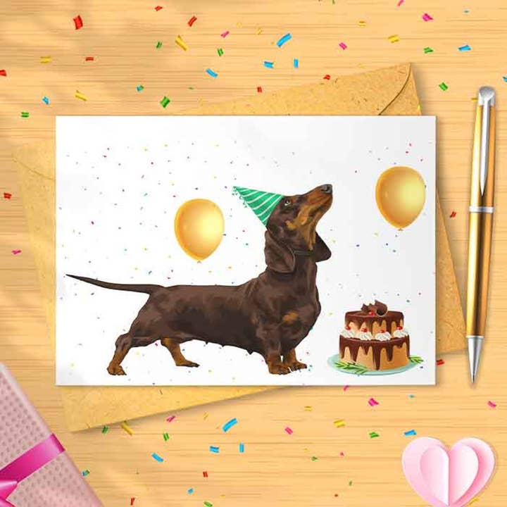 Teckel Verjaardagskaart - Worsthond Groet, Leuke Hond voor wholesale door VenusArtsShop