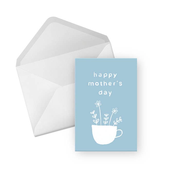 Evesdrop Designs - Wholesale Mother's Day Card - Mother's Day Teacup Blue Illustrated Greeting Card