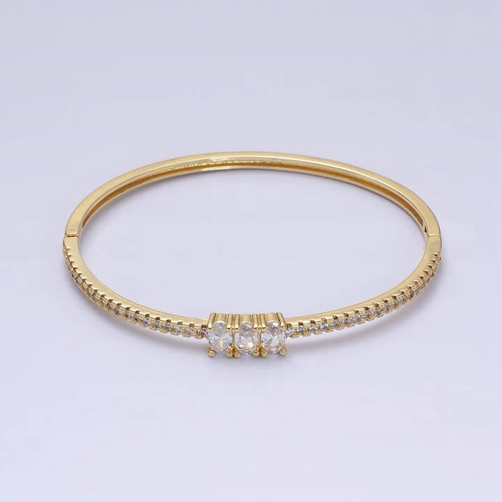 Dainty Gold Bracelet with Triple Clear Cz Stone ✦ BR-21WA1756 for wholesale by Simply Jewels