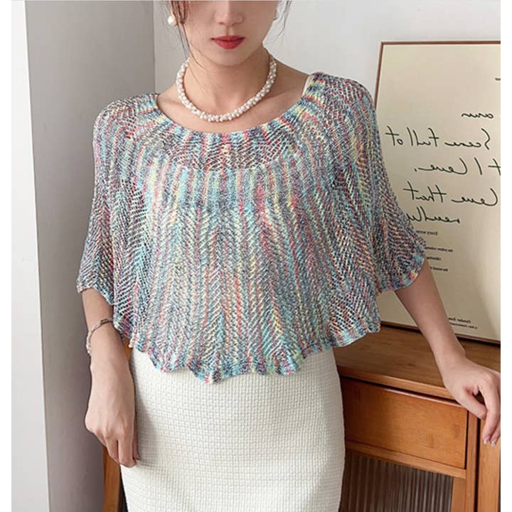 JC Sunny Fashion - Wholesale Capelet - Women's - JC063337-S Multicolor Chevron Hollow-Out Capelet4