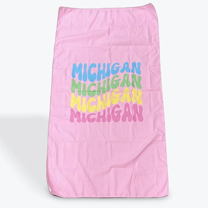 Beach Towel: Michigan Multicolor- Pink for wholesale by My State Designs