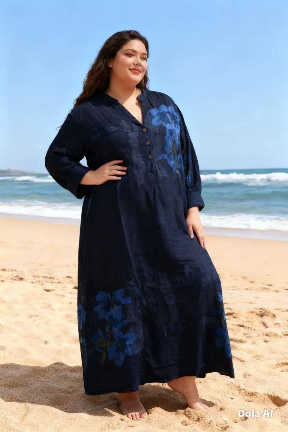 Lea & Luc - Grandes Tailles - Wholesale Jurk - Dames - Jurk met bloemenprint van 100% linnen REF. 7223028