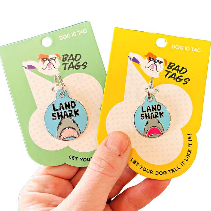 Bad Tags - Wholesale Pet Collar Charm - Cat/Dog - Personalized Pet ID Tag w/Scannable Code - Land Shark