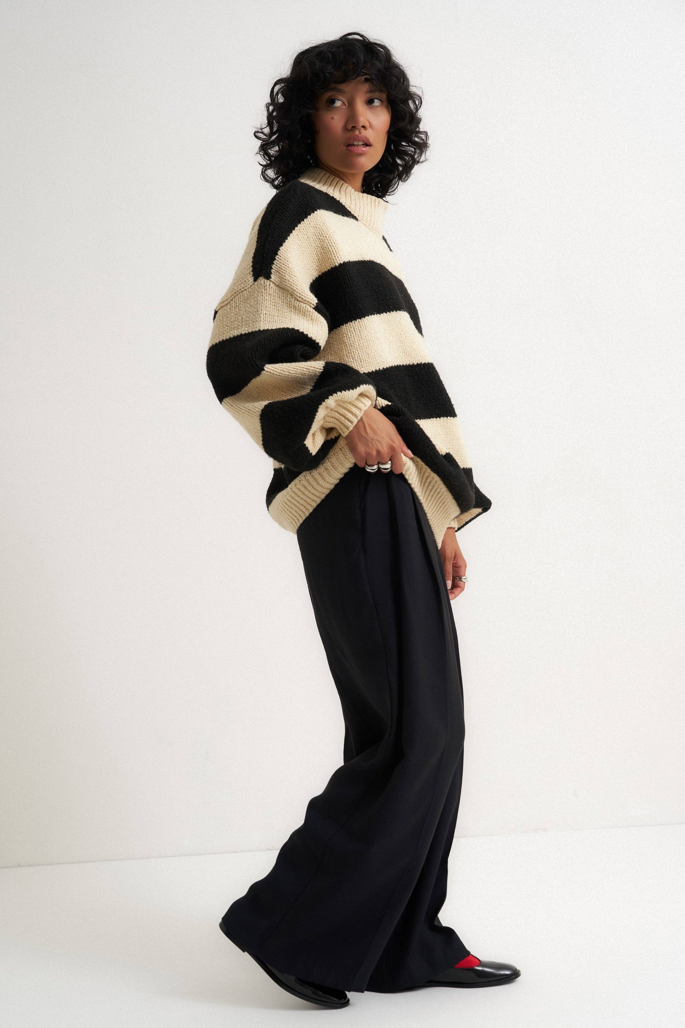 Callahan Knitwear - Wholesale Knit Sweater - Women's - Bellamy Pullover - Black Stripe5