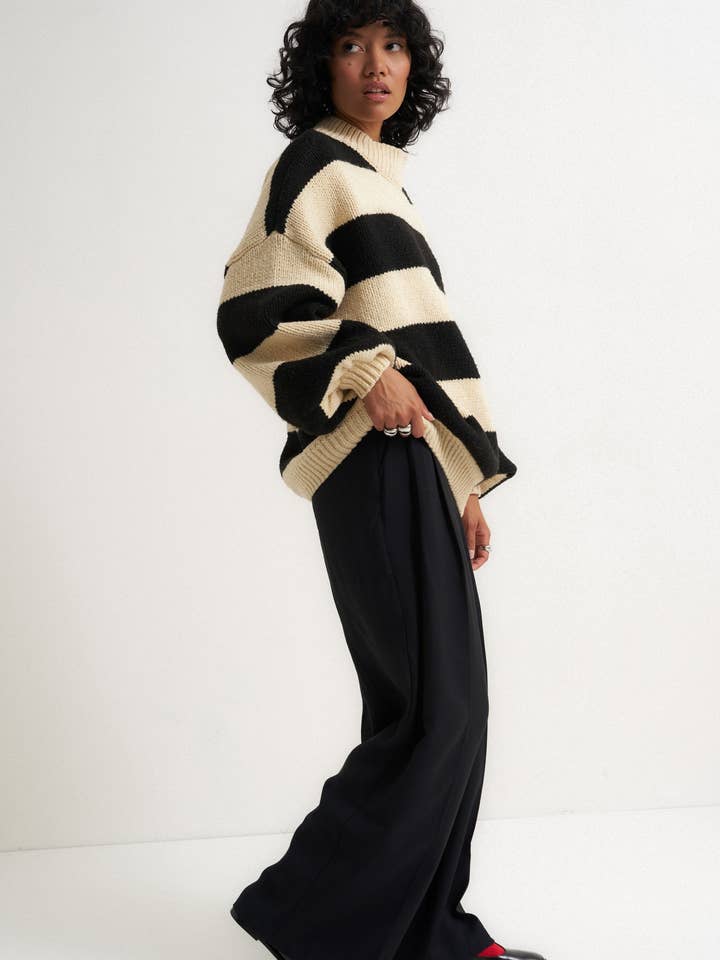 Callahan Knitwear - Wholesale Knit Sweater - Women's - Bellamy Pullover - Black Stripe5