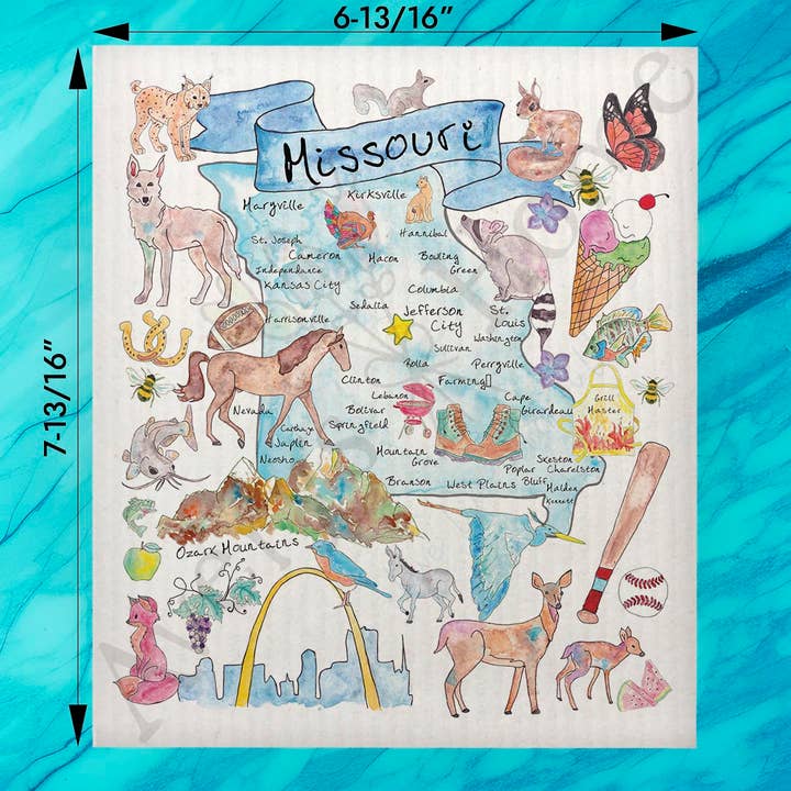 Missouri Map Swedish Dishcloth – Rivers, Roots & Road Trips for wholesale by Avery's Home