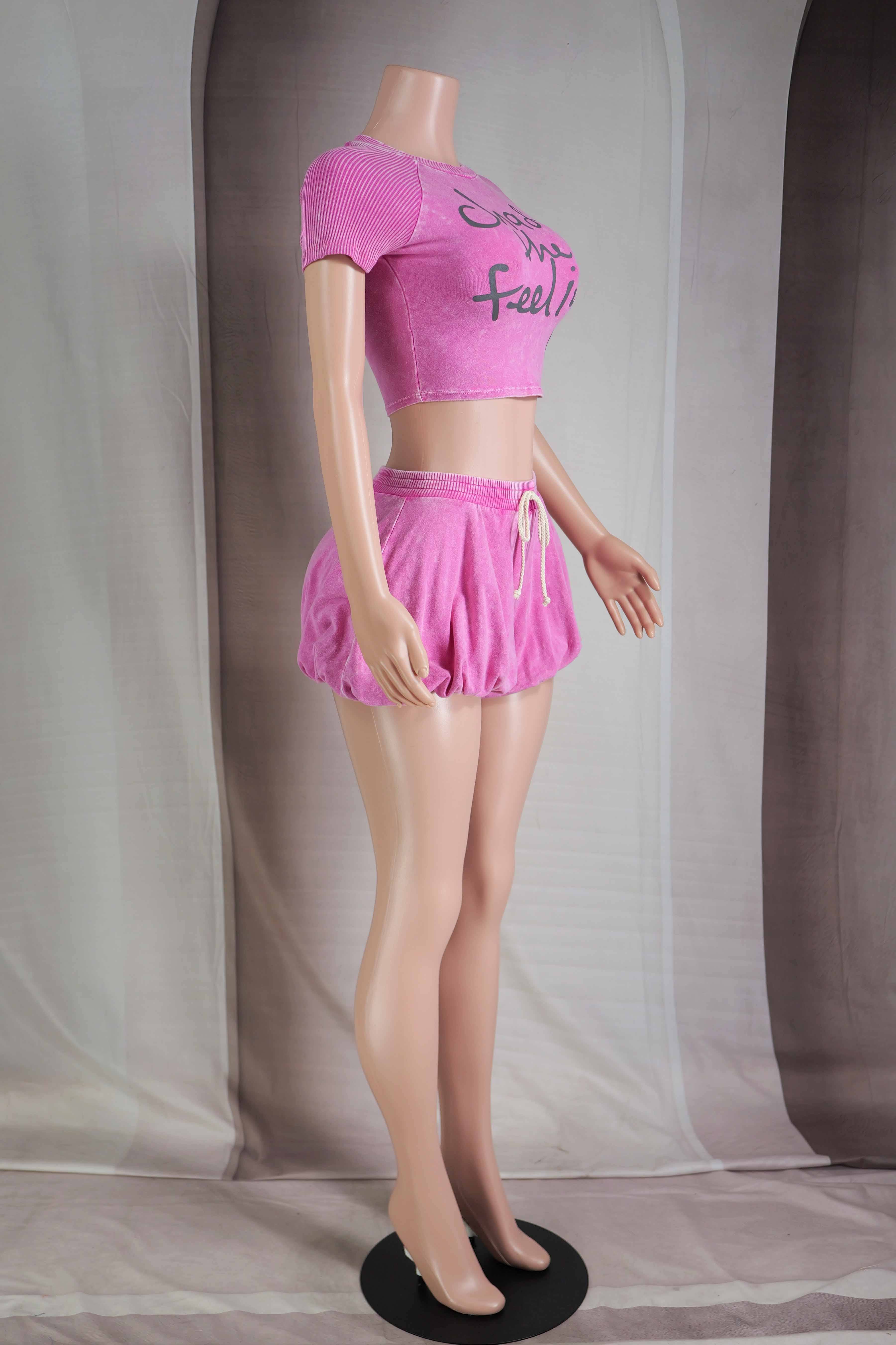 Dalia Studio - Wholesale Top & Pant Set (NOT Loungewear) - Women's - MINERAL WASH GRAPHIC TOP & BUBBLE SHORT SET5