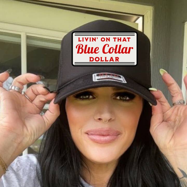 Fringed Outlaw Wholesale - Wholesale Trucker Hat - Women's - LIVIN THAT BLUE COLLAR DOLLAR TRUCKER HAT