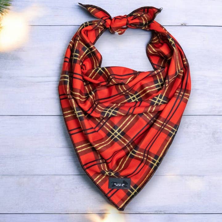 Bandana a Quadri Rosso e Oro - Bandana per Cani da Annodare per la vendita all'ingrosso da parte di Dizzy Dog Collars