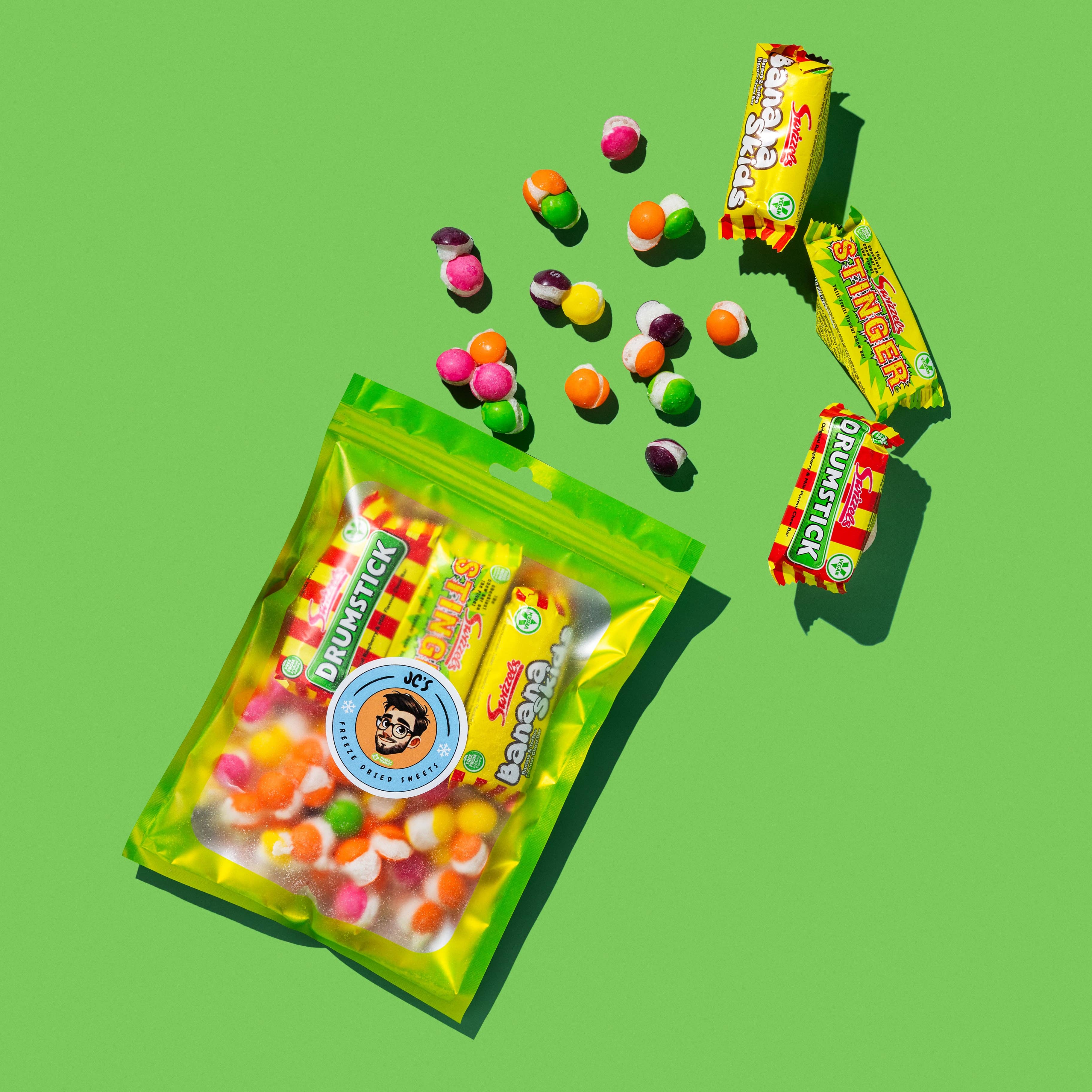 Freeze Dried Sweets UK – wholesale Boiled sweets – JCs Green Mix Bag2