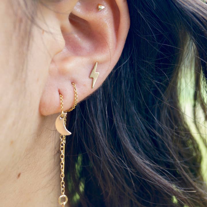 Metrix Jewelry - Wholesale Dangle Earrings - Celestial Chain Drop Threader Earrings - Moon and Star Drop