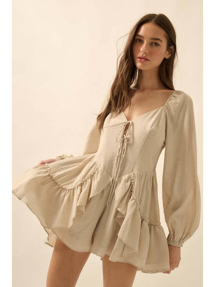 Promesa USA - Wholesale Romper - Women's - Tonal-Stripe Ruffled Tie-Front Peasant Romper21