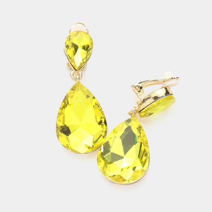 Madeline Love - Wholesale Clip-On Earrings - Double Teardrop Stone Link Clip on Evening Earrings2