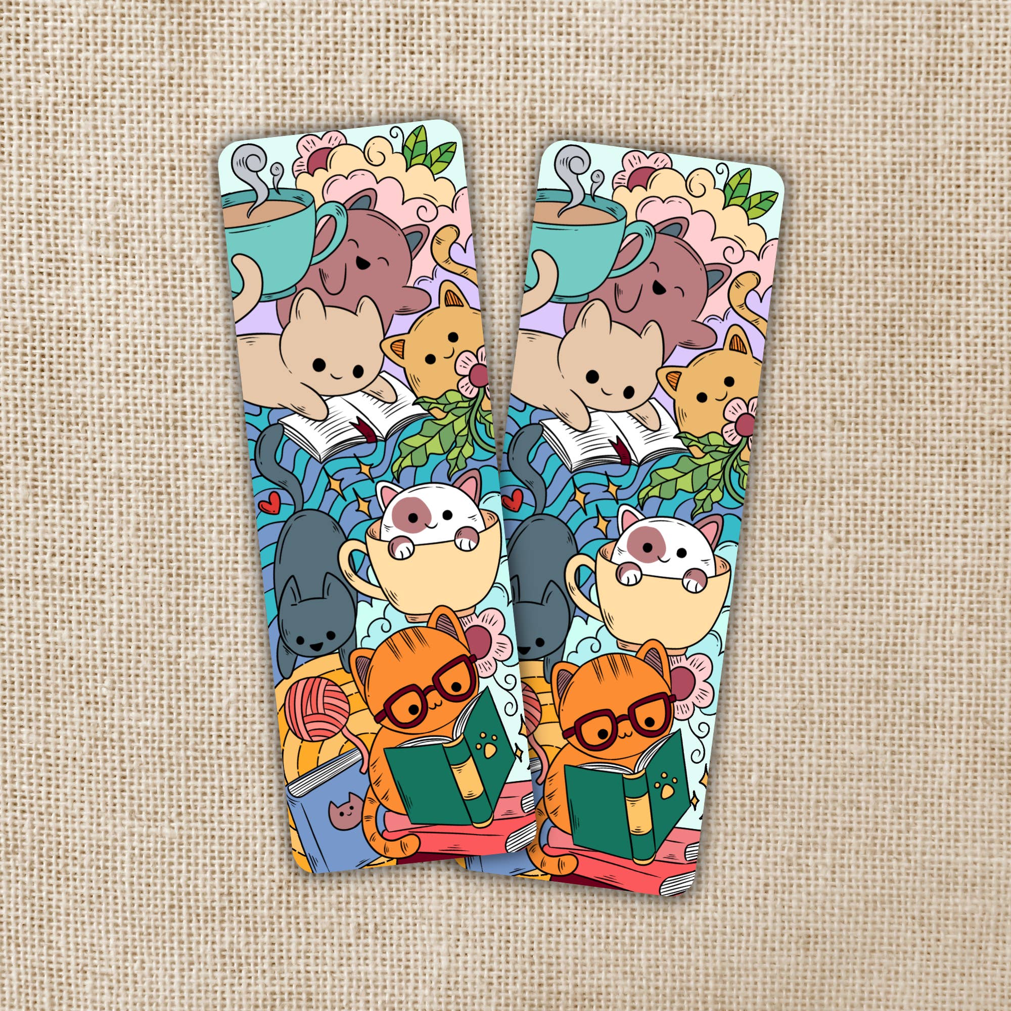 Kingdom of Threads - Wholesale Bookmark - Reading Cat Pile Bookmark