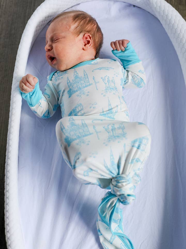 Blauwe geknoopte toile jurk van bamboe voor wholesale door Southern Slumber