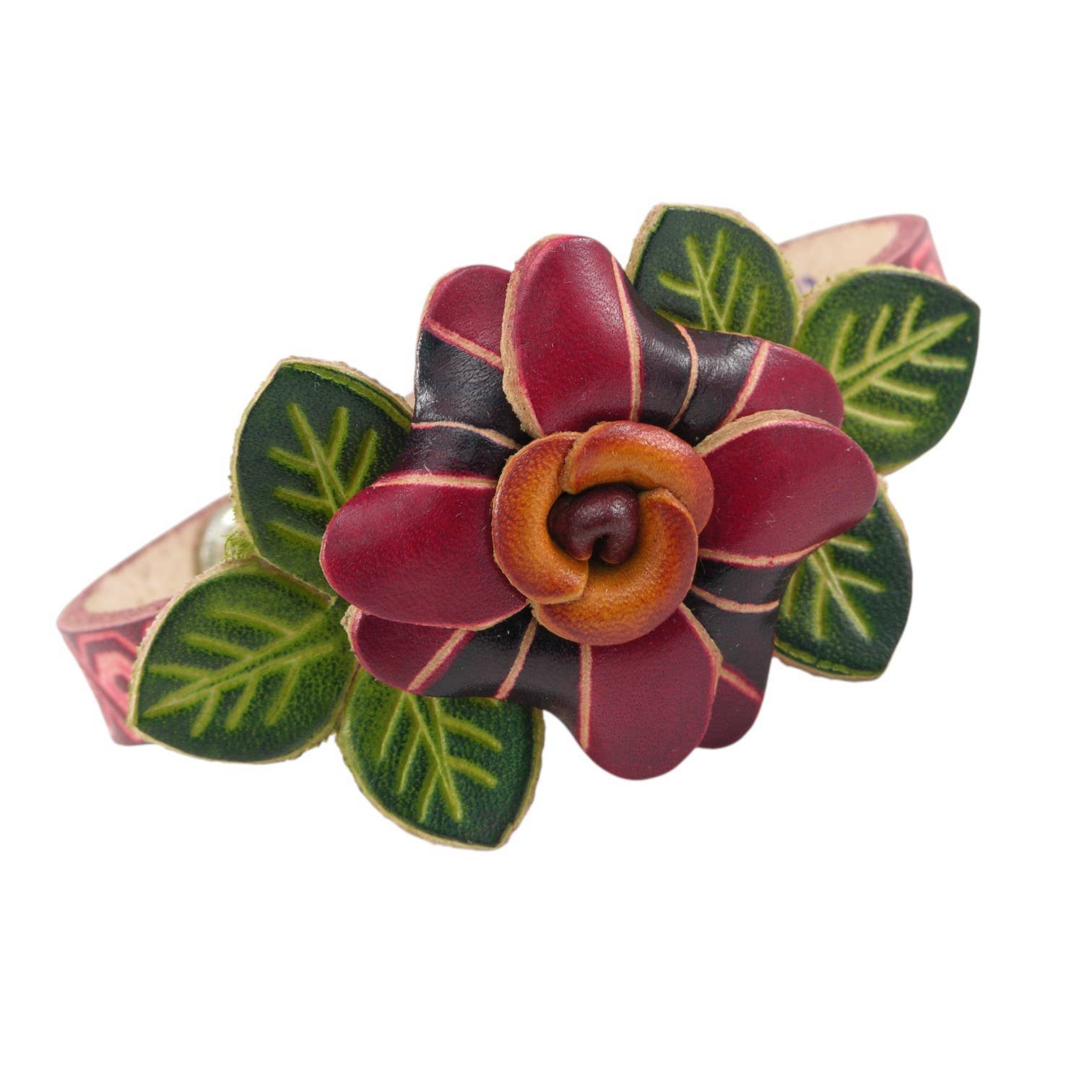 Sunflower Handmade leather inc - Wholesale Bangle Bracelet - Handmade Leather Flower Bracelet - BR4653