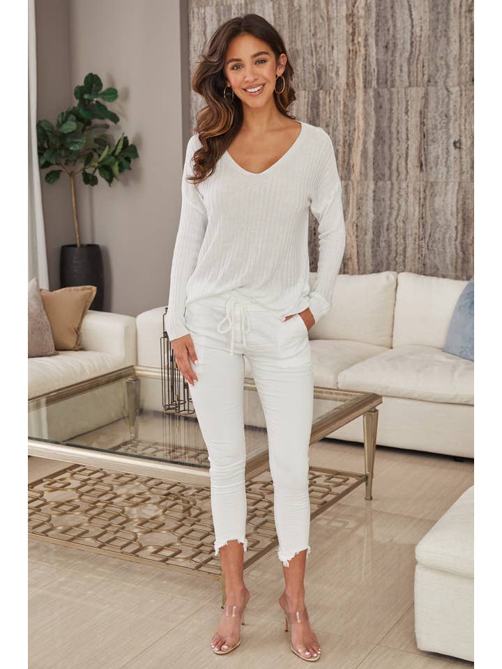 MILIO MILANO – wholesale Lounge Sweatpants/jogging bottoms – Women's – FRINGE HEM CRINKLE JOGGER (95935-XS-L-WHITE)