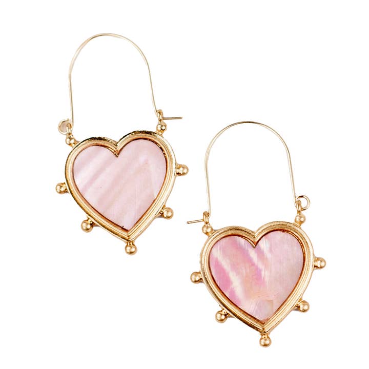 The Royal Standard - Wholesale Hoop Earrings - Alma Heart Earrings Pink/Gold 2"