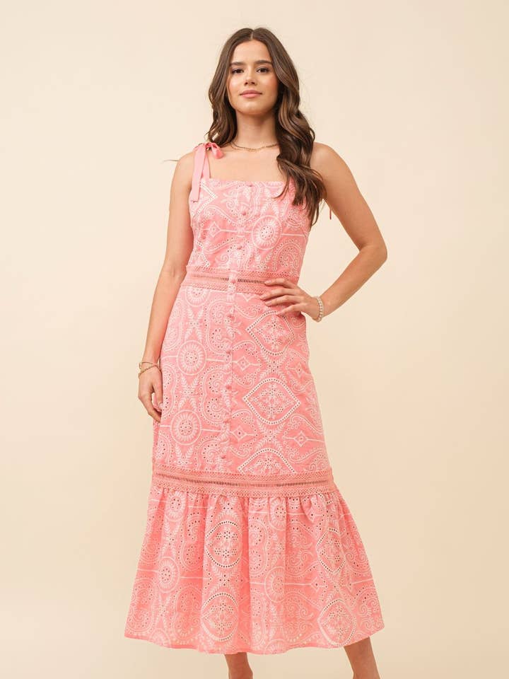 Kvinnors blommiga midiklänning med knytband för wholesale av JUST ME