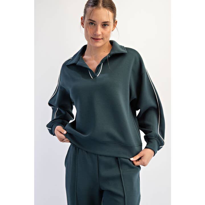 Rae Mode - Wholesale Lounge Top - Women's - MODAL SCUBA DOUBLE PIPING POLO TOP1
