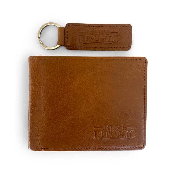 Men's Republic - Wholesale Wallet - Men’s - Men's Republic Leather Wallet and Keyring Set - Brown2