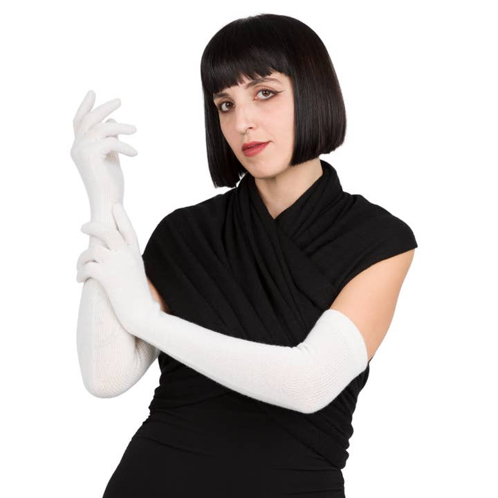 Marlene - Guanti lunghi in puro cashmere a maglia rasata per la vendita all'ingrosso da parte di Assia di Brunetti Federica e C. s.a.s.