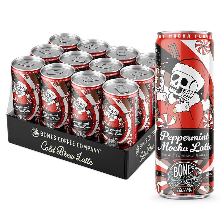 Bones Coffee Company - Wholesale Iced Coffee/Cold Brew - Peppermint Mocha Latte | 12-Pack | Holiday Iced Coffee