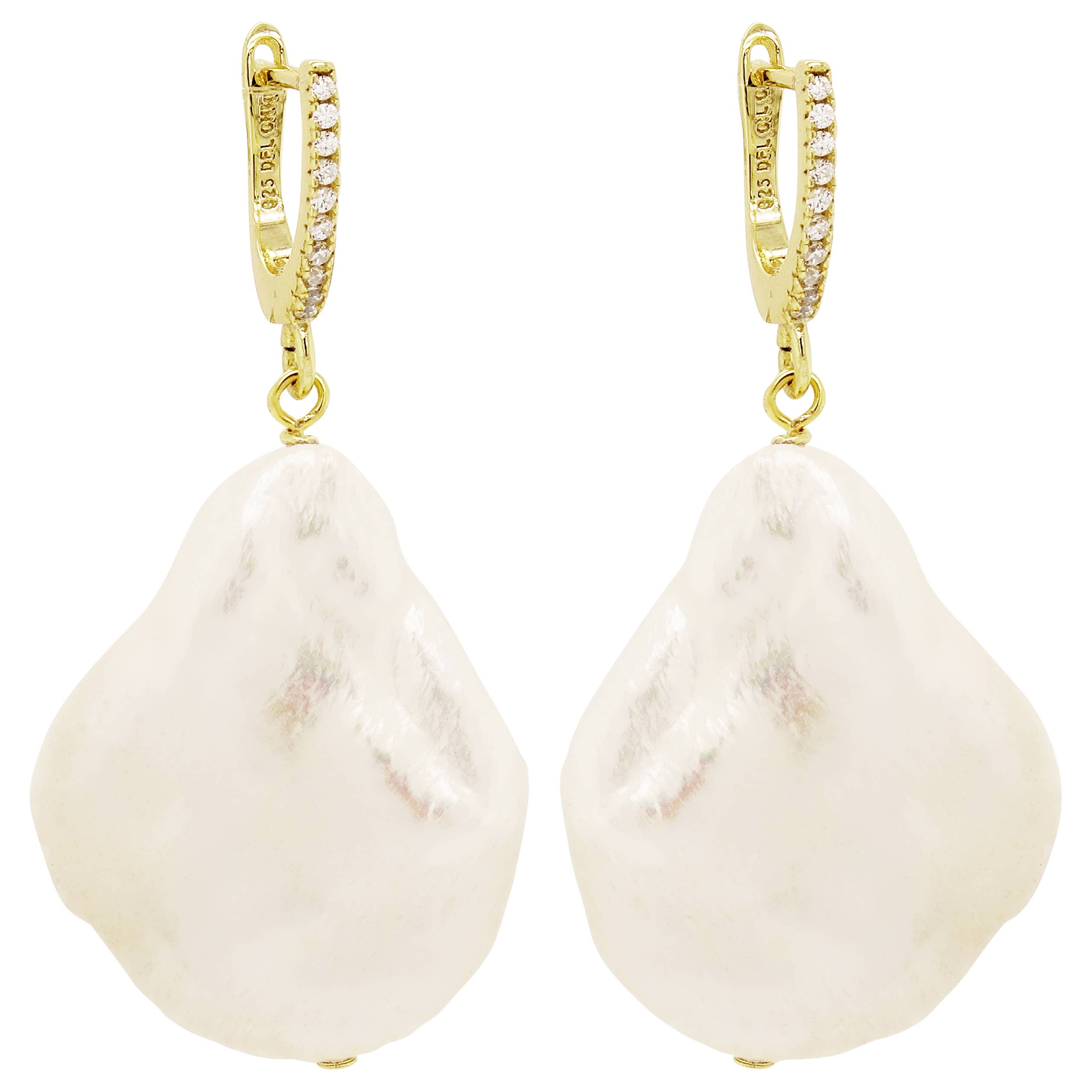 Dlux Jewels - Wholesale Dangle Earrings - Kashi Fresh Water Pearl Gold Plated Silver CZ Earrings0