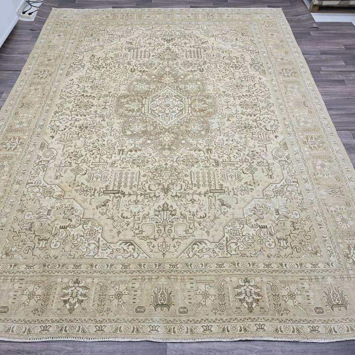 10x12 Neutral Tyrkisk Område Tæppe Håndknyttet Uld Oushak Tæppe //9.6x12.5 ft for engroshandel hos MesopotamiaRugs