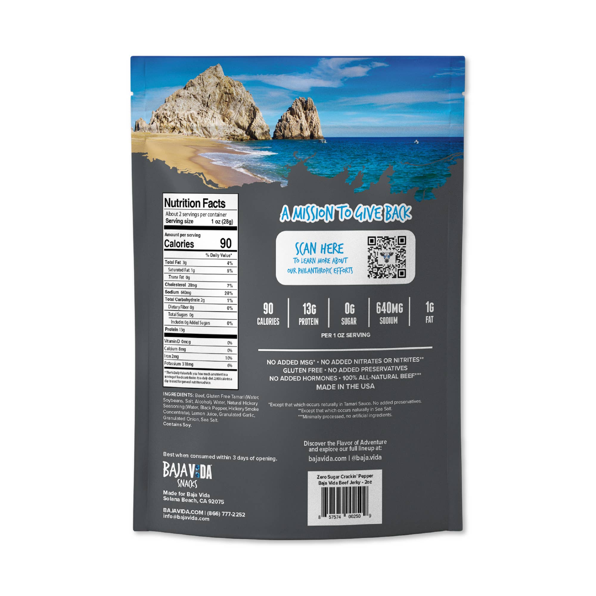 Baja Vida Snacks - Vente Viande séchée - Baja Vida Beef Jerky - Zéro Sucre Poivre Craquant2