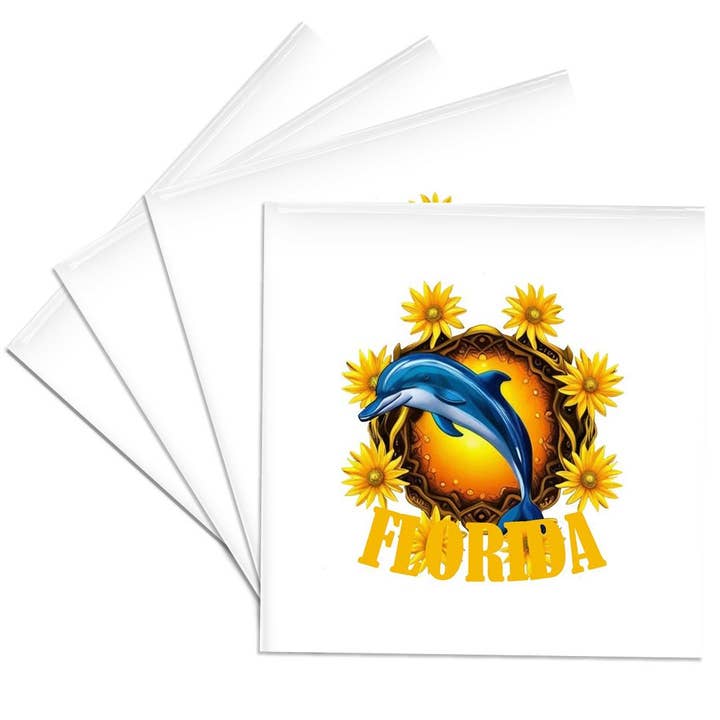 3dRose - Vente Sous-verre - 3dRose, Fleurs sauvages de Floride et dessin animé d'un marsouin ou dauphin, Sous-verre