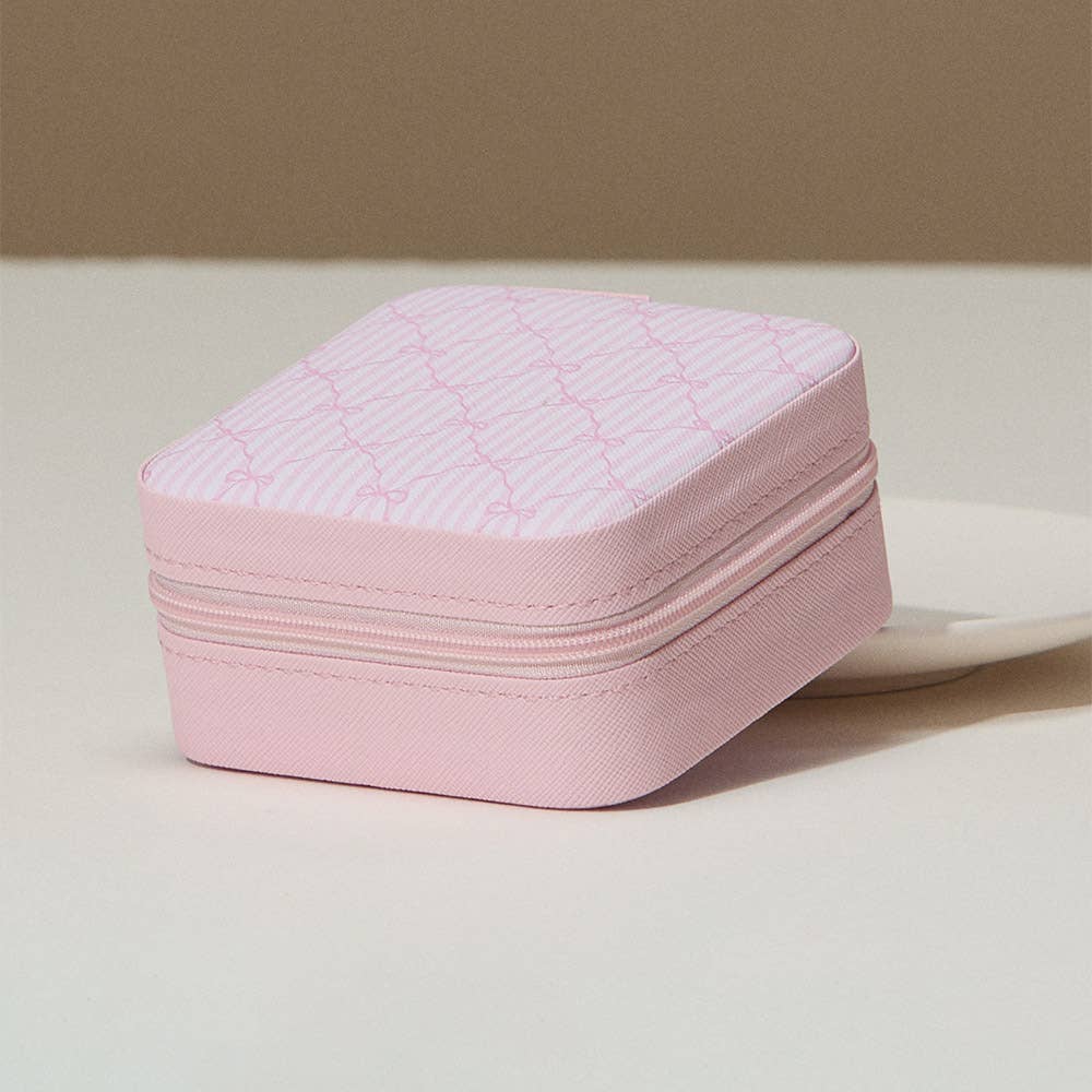 Sensibling Corp. - Wholesale Jewelry Box/Organizer - Pink Bow Pattern Portable Square Jewelry Box5