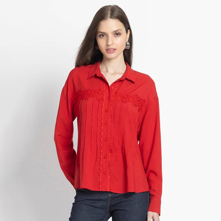Stilren röd skjorta med krage för kvinnor för wholesale av Benares