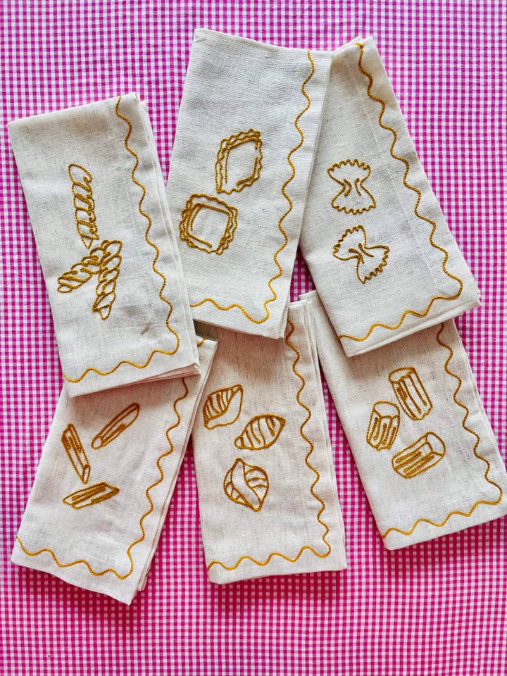 Embroidered Noodle Napkins (Set of 6) for wholesale by See+QUIN Ltd