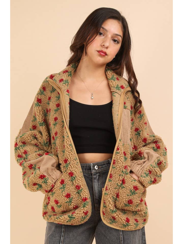 VERY J - Wholesale Jacket - Women's - NJ90304X-PLUS SIZE Oversized Printed Fleece Jacket