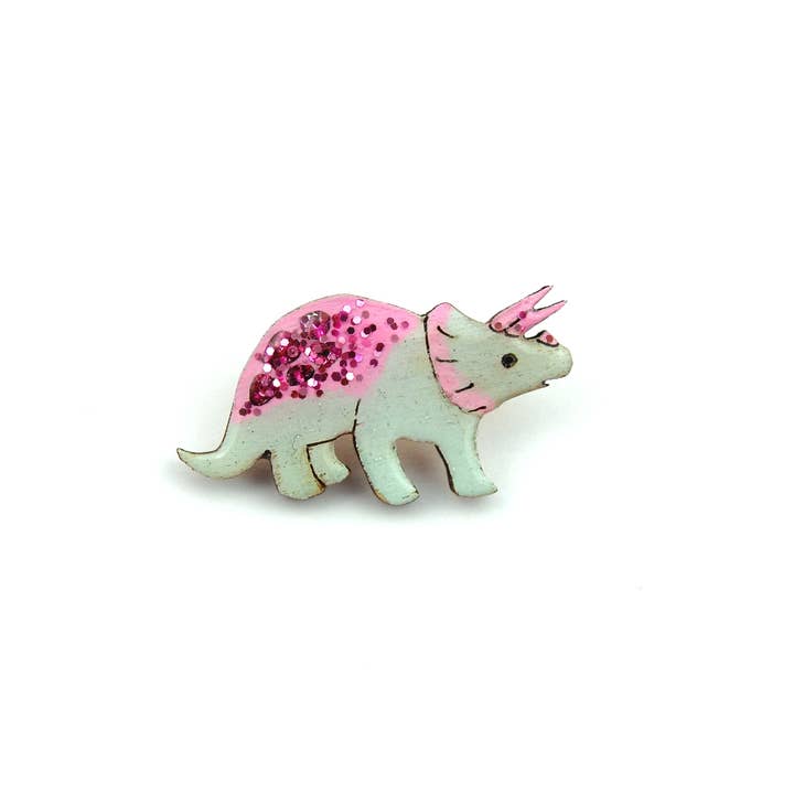 Bekbek Makes – wholesale Brooch – Triceratops - Pastel Green & Pink (Pin Badge or Necklace)
