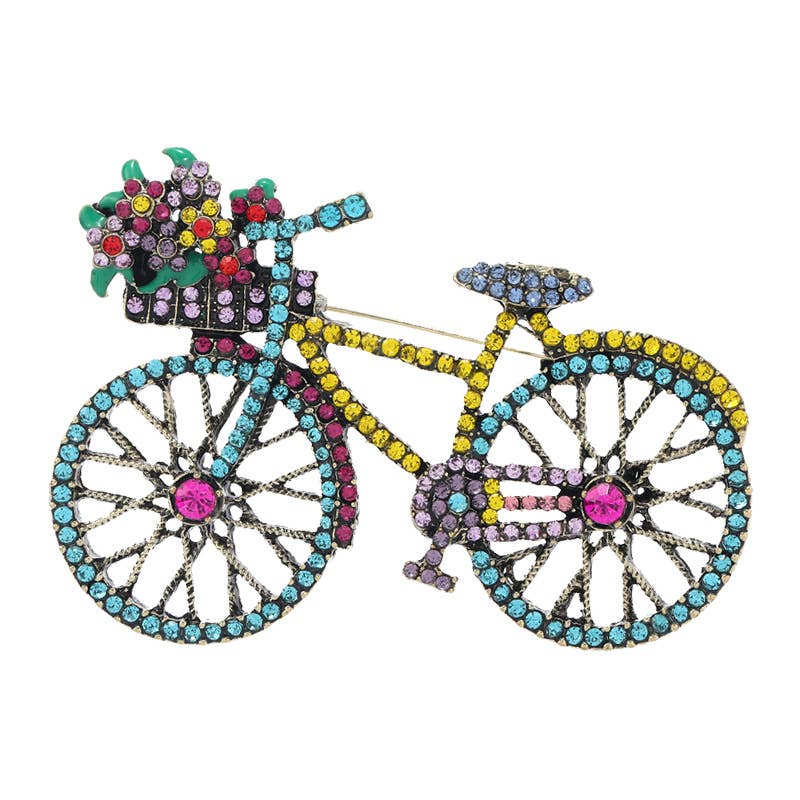 Tourtiwi - Wholesale Brooch - Colorful Rhinestone Flower Bicycle Brooch0