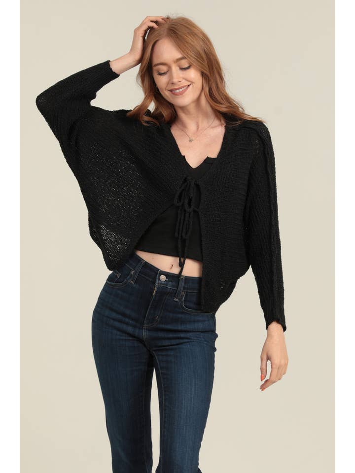 ANGIE - Wholesale Cardigan - Women's - XHT54-ASIS TWO TIE FRONT BAT WING LIGHT WEIGHT CARDIGAN SWEA2