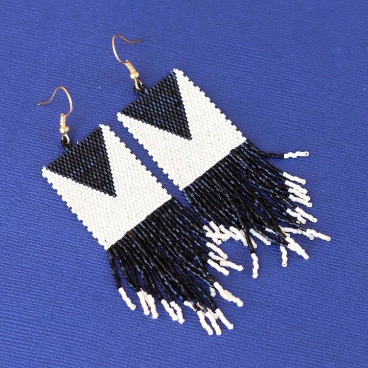 Custom Cream + Black Diamond Fringe Earrings | Fringe Dangle for wholesale by Pierce + Hide