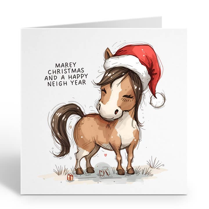 Sjovt julekort - Sød hestespøg for engroshandel hos Smirk & Scribble