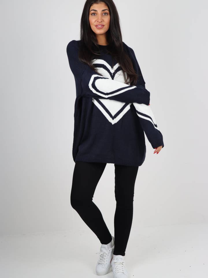 Miss Bold - Wholesale Tunic Sweater - Women's - Oversized Heart Print Knitted Jumper Top26