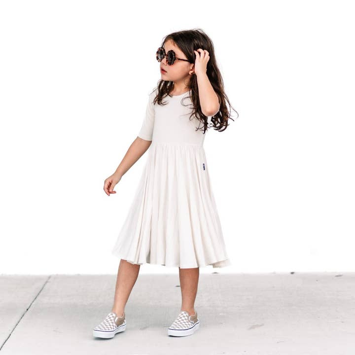 millie + roo - Wholesale Dress - Kids - MID SLEEVE BAMBOO DRESS- Natural