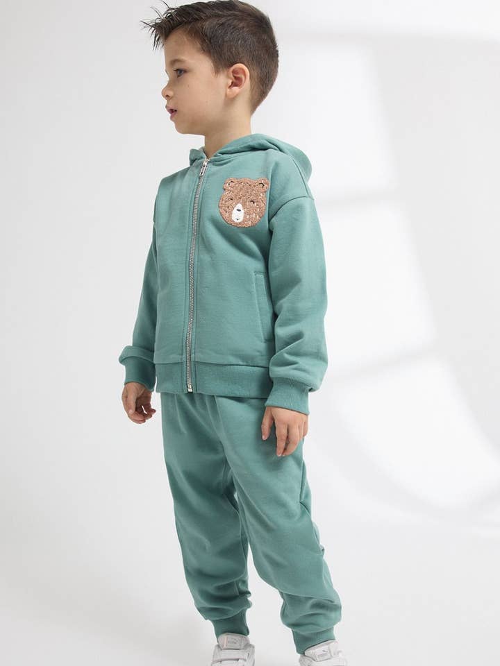 Hooded jacket set with plush long fleece pants for wholesale by Newness Kids