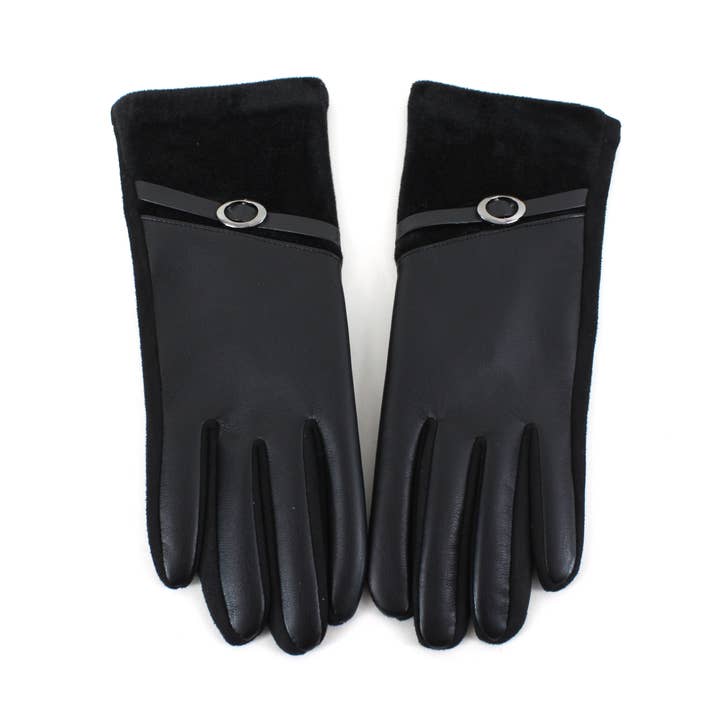 Pretty Persuasions - Wholesale Gloves - Women's - A25010 Velvet Trim Faux Leather Gloves 4