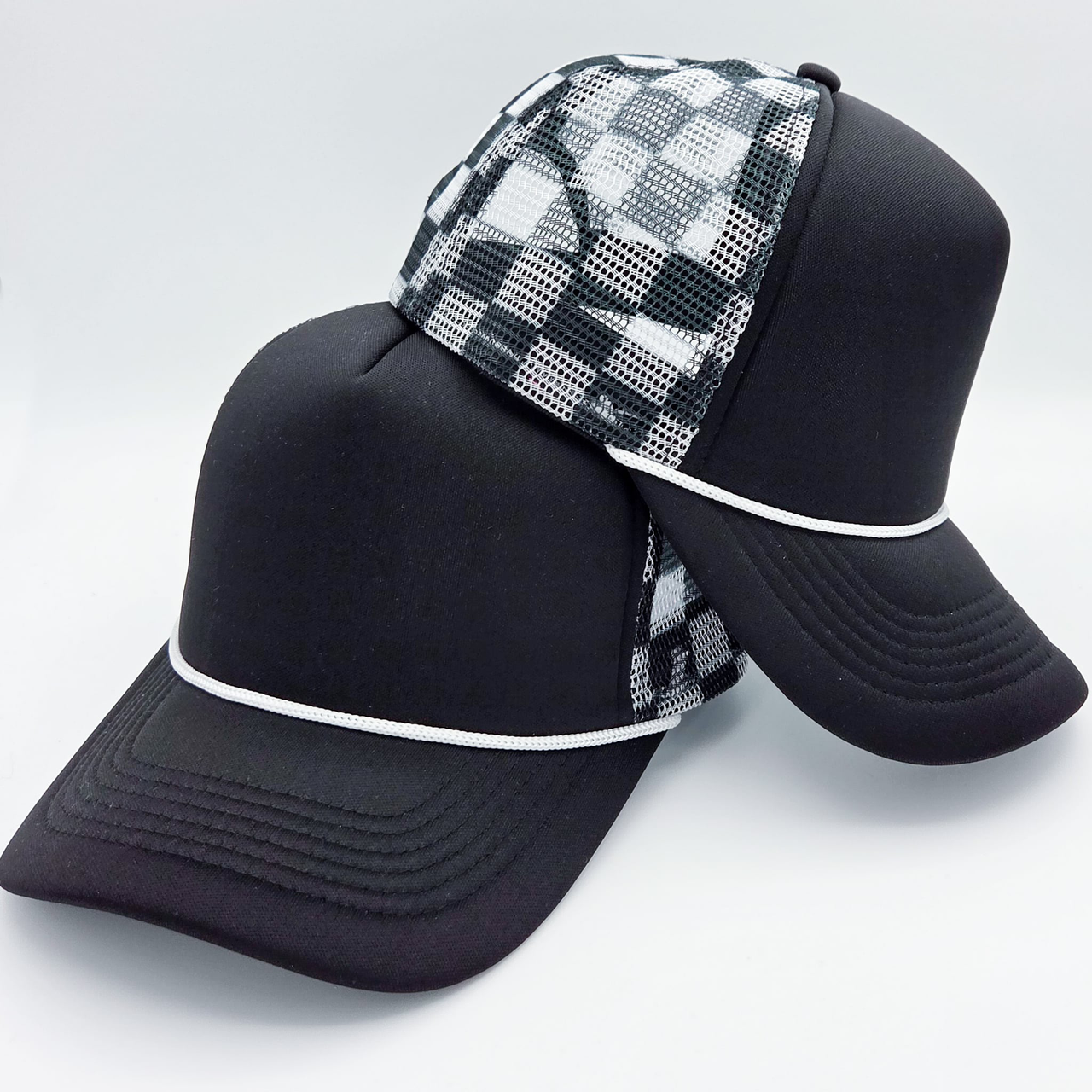 Trendy Transfers - Wholesale Trucker Hat - Unisex - Black & White Checkered Foam Trucker Hat1