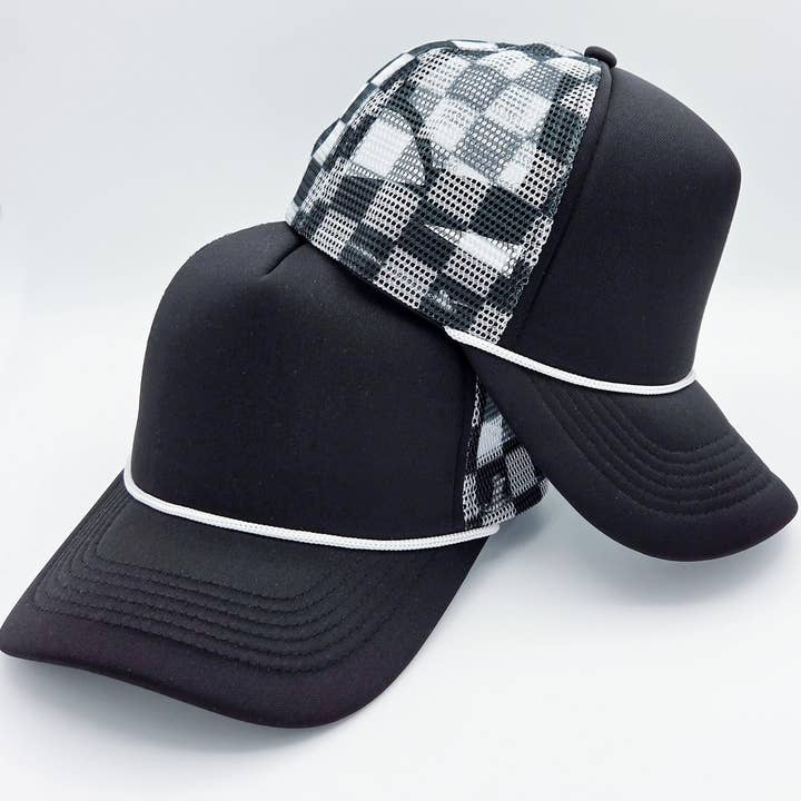 Trendy Transfers - Wholesale Trucker Hat - Unisex - Black & White Checkered Foam Trucker Hat1