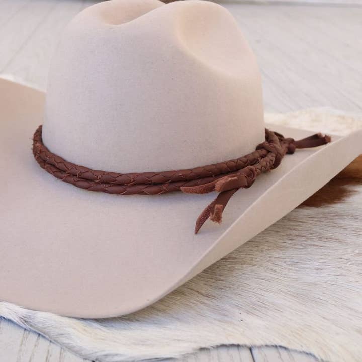 Brunt flätat läderhattband för wholesale av Willow Lane Hat Co.