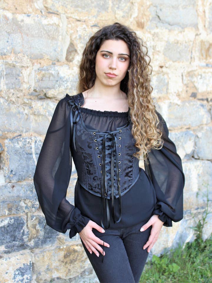 Haizea Arranz - Venta al por mayor Blusa - Mujer - Blusa renacentista de gasa negra