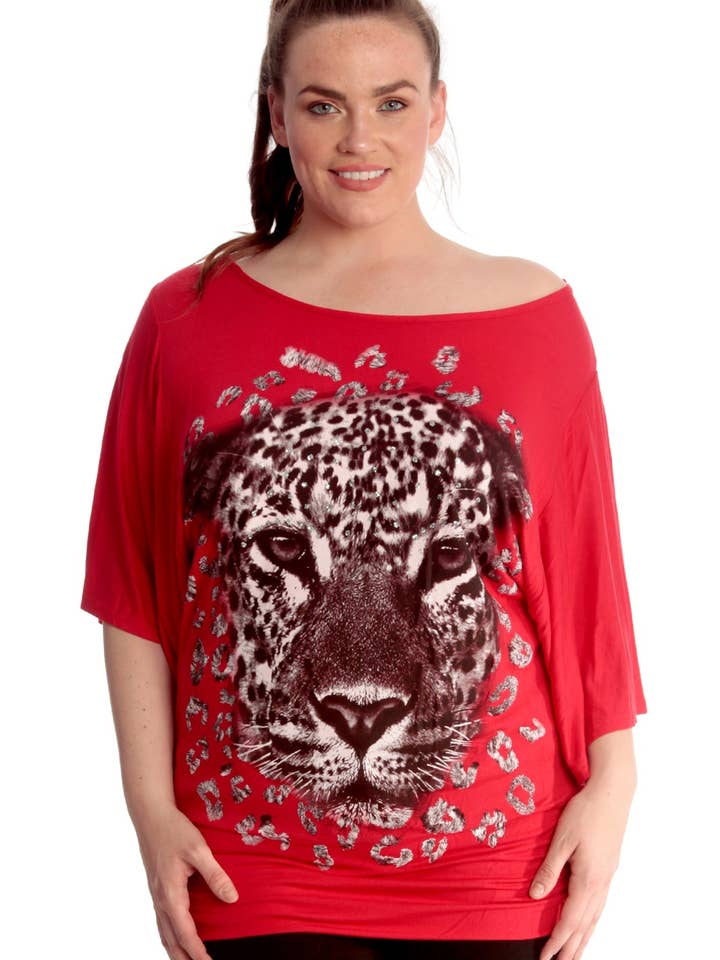 1003 Leopard Paljettfladdermusärmad Topp Djärv & Felfri för wholesale av NOUVELLE