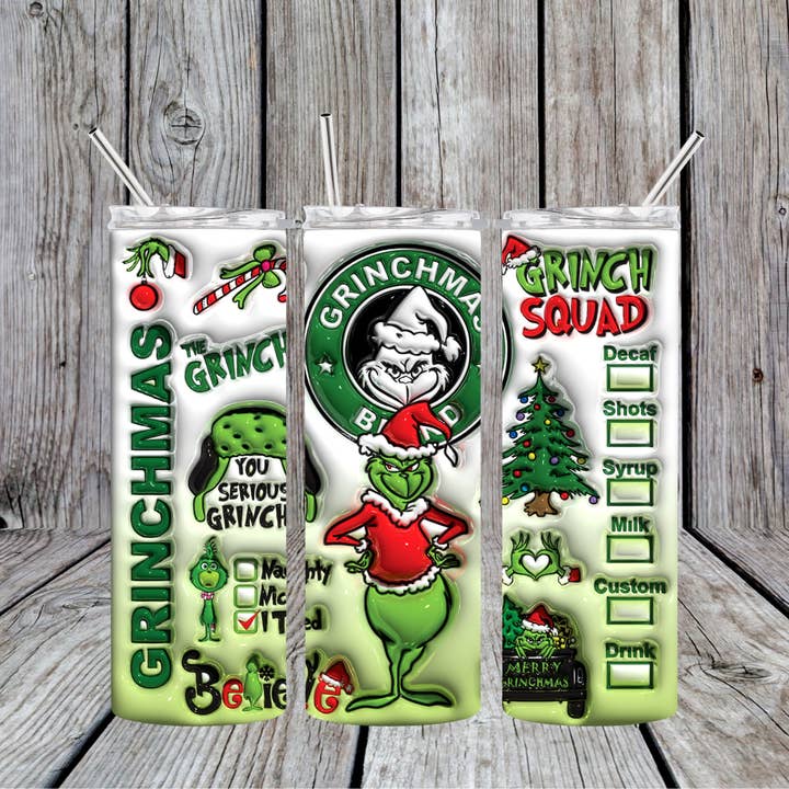 Gobelet à café à motif de Noël gonflé en 3D de 20 oz pour la vente par Dogwood Graphics & Design